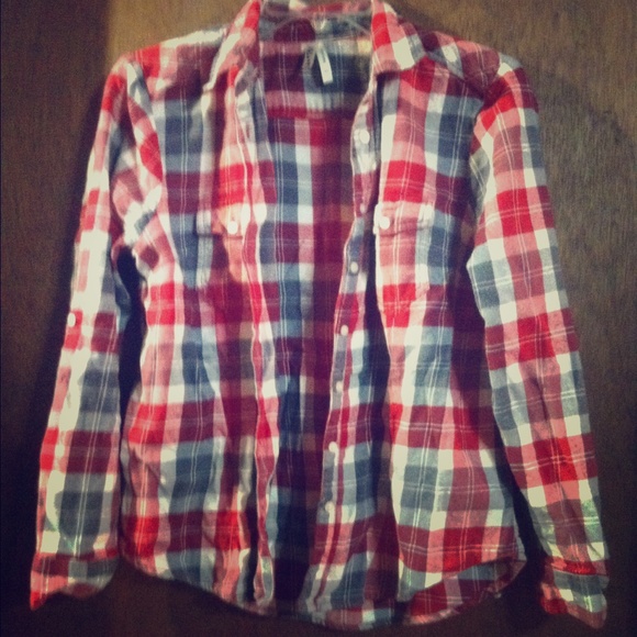 Red and gray plaid button down