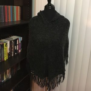 Hooded wool poncho