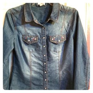 Bongo denim color long sleeve blouse