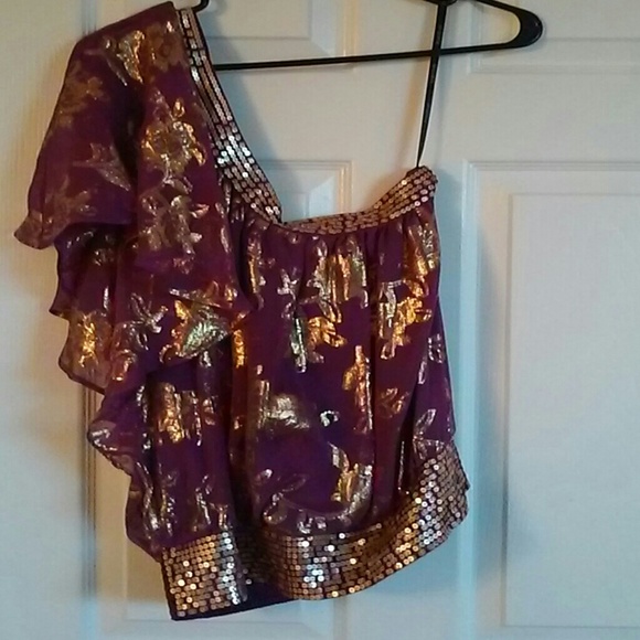 Purple/gold one shoulder sexy top!