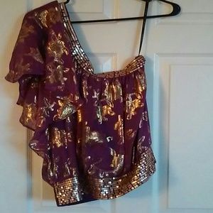 Purple/gold one shoulder sexy top!