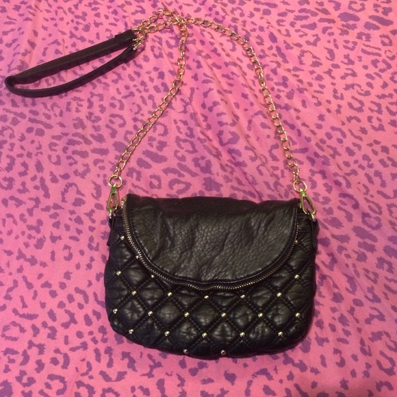 Black with gold studs crossbody purse