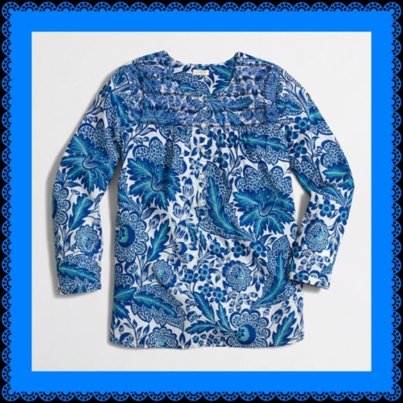 J. Crew Factory Embroidered Placket  Blue M