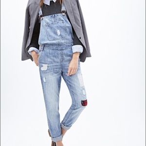 Forever 21 patched and distressed overalls