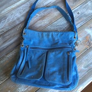 Blue Leather Sak Crossbody or shoulder handbag.