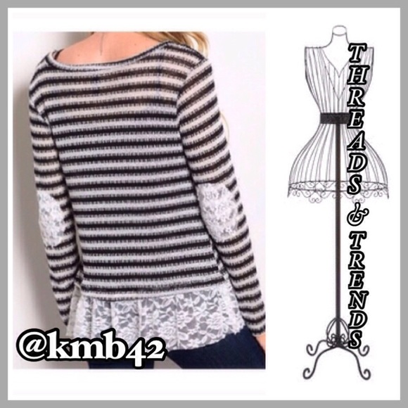 Threads & Trends Sweaters - Last One! Black & White Lace Sweater