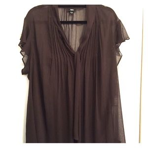 Chocolate brown breezy top with front pleats & tie
