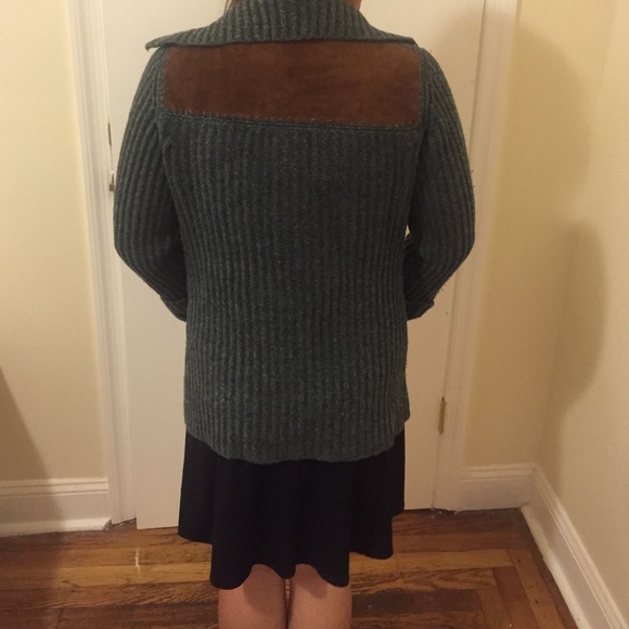 Green/grey wool and suede zip up cardigan - Picture 2 of 2