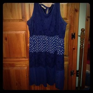 Navy blue lace and polka dot dress!