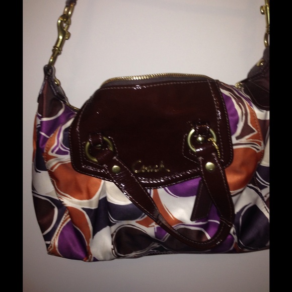 Coach purple print fabric handbag