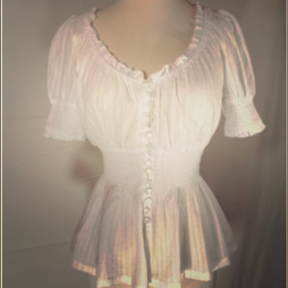 ISO: "White Smocked Button Front Peasant Blouse" - Picture 1 of 3