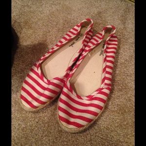 Red and white espadrille flats