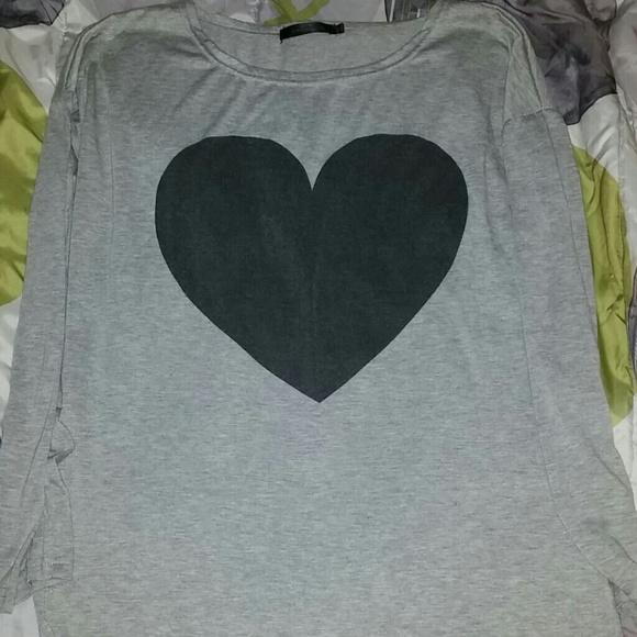 Grey long sleeve heart shirt.