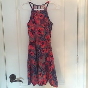 Hawaiian tropical print high neck skater dress