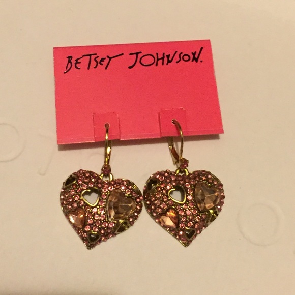 Betsey Johnson pink & gold heart earrings - Picture 1 of 2
