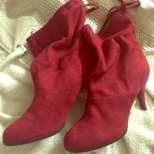 Red Faux Suede Tie Booties