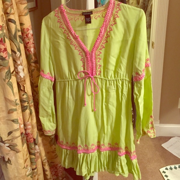 Lime Green and Pink embroidered dress