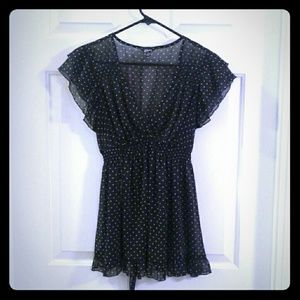 Black polka dot sheer top