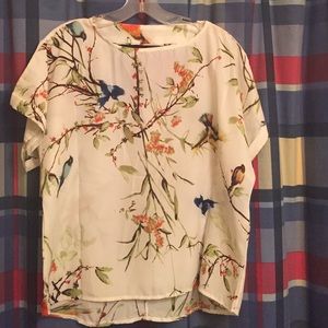 Floral & bird print blouse