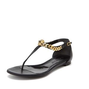Alexander McQueen Black Leather Gold Skull Sandals