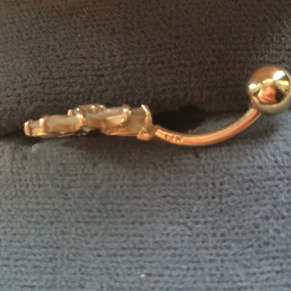 14K Gold Flower Navel Ring With CZ Center - Picture 3 of 4