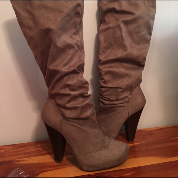 Taupe suede slouchy shaft boot, size 7.5