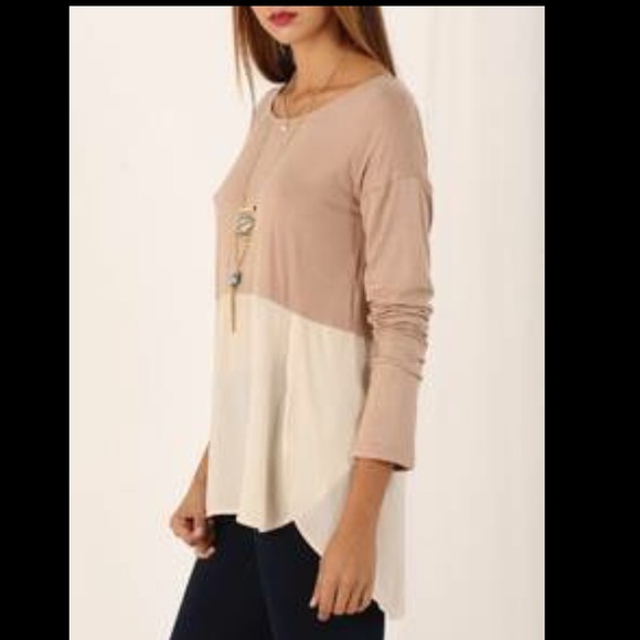 Khaki apricot long sleeve high low. - Picture 3 of 4