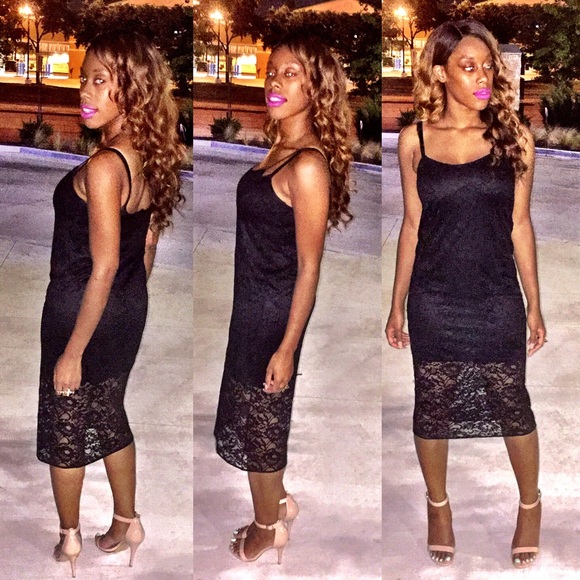 Black Lace Dress with Built-in Slip