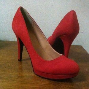 Red Suede Platform Pumps
