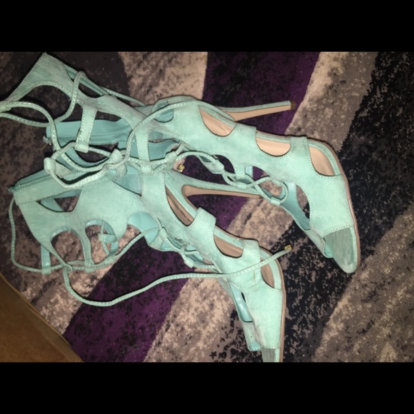 Mint green strappy heels