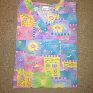 Flowers and spring print  scrub top
