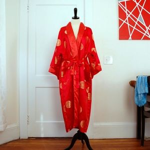 Luxurious Soft Sati Reversible Red Gold Robe