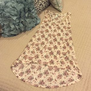 FREE PEOPLE Long Green Floral High-Low Tank Top XS