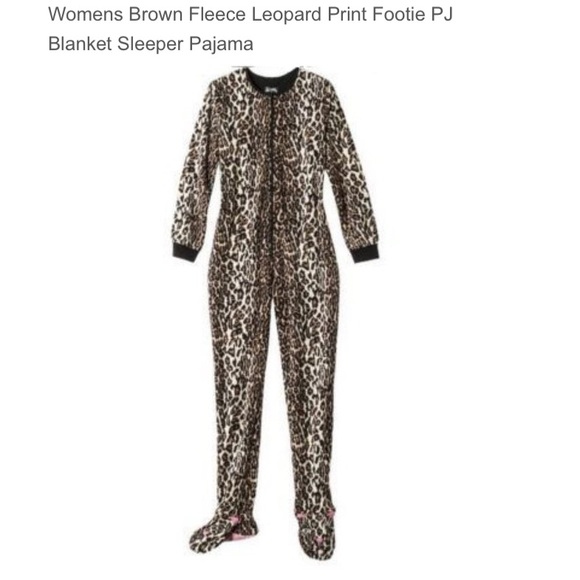 Women's brown fleece leopard print footie Pajamas