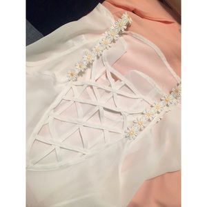 Daisy Strapped White Tank Top - S
