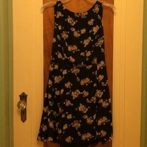 Navy floral skater dress with open back.
