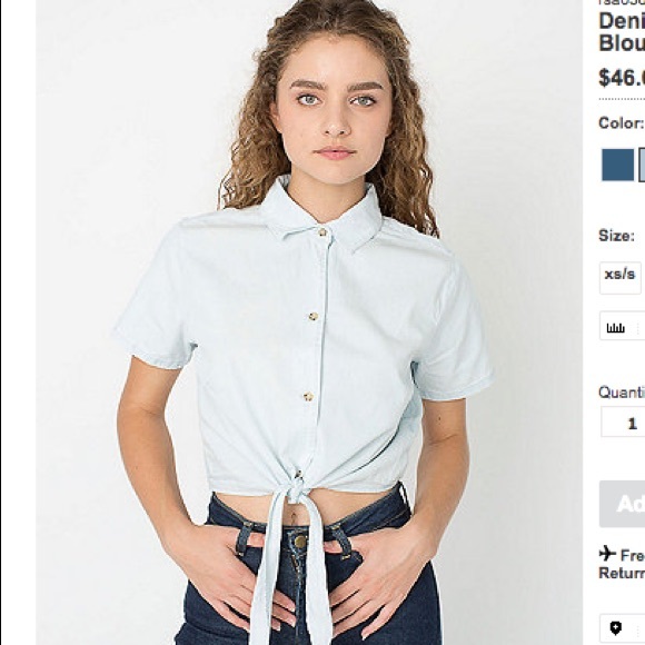 American Apparel Lightwash Denim Tie Blouse