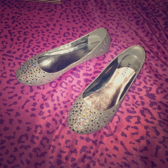 Silver rhinestoned flats