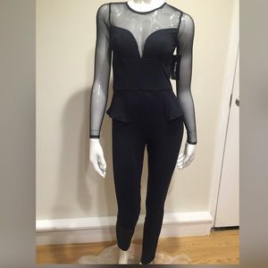 Bebe mesh yoke peplum jumpsuit