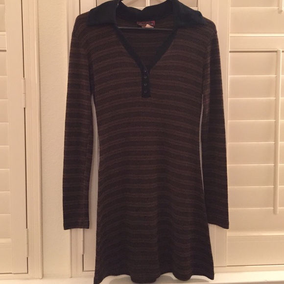 Brown and black striped long-sleeved dress
