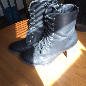 Chunky heel black combat boots