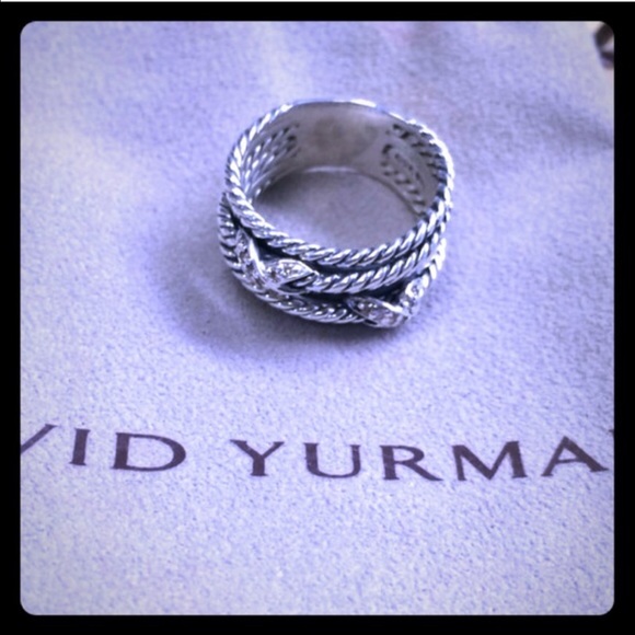 SOLD David Yurman Diamond Double X Crossover Ring - Picture 2 of 4