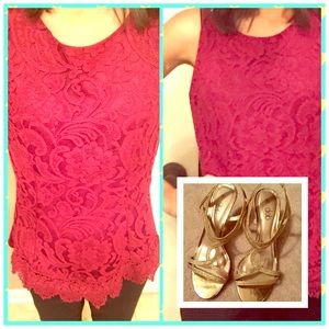 Bundle-lace shirt and sparkling gold heels