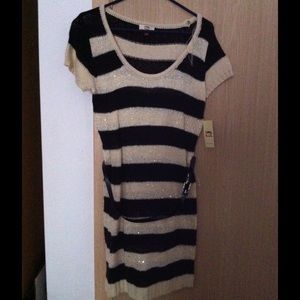L.e.i. Tan and black striped sweater dress