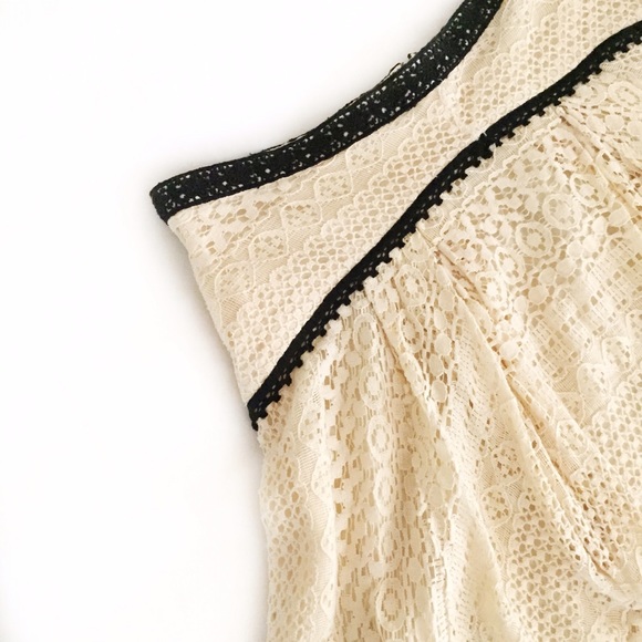 Free People Skirts - Free People Cream Lace Skirt with Black Lace Trim Free People Skirts - Free People Cream Lace Skirt with Black Lace Trim