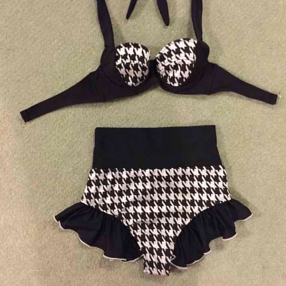 Retro High Waisted Bikini Set ruffled - Picture 3 of 3