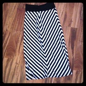 Black & white striped floor-length skirt
