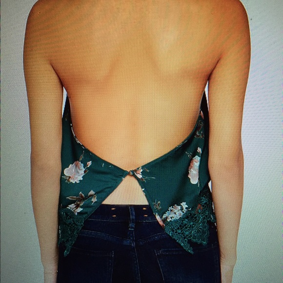 SOLD**Green floral backless halter w/ lace bottom - Picture 4 of 4
