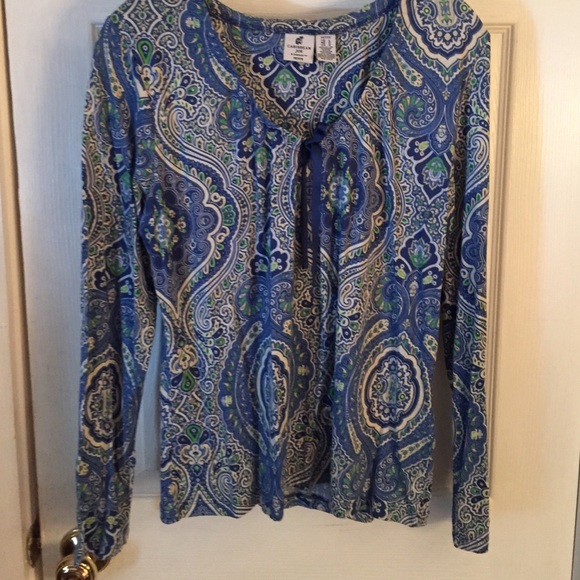 Caribbean Joe blue cotton Paisley print top.🍁