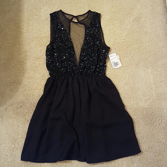 NWT Black open back mesh sequin dress